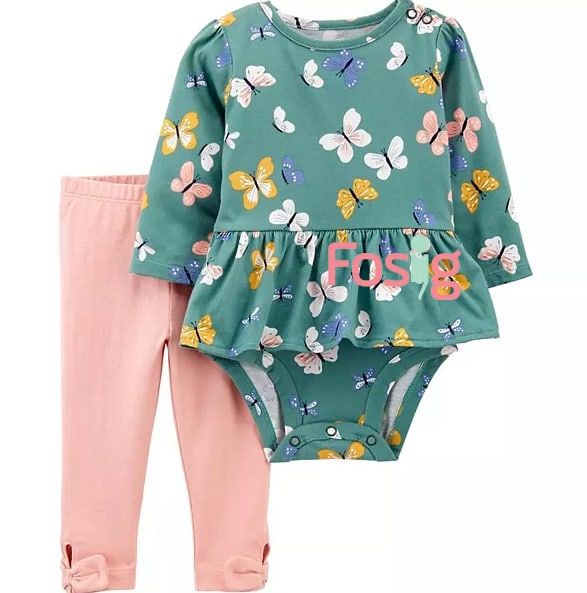  [0-3m] Set Bodysuit Và Quần Bé Gái Cter - Xanh Rêu Bướm 