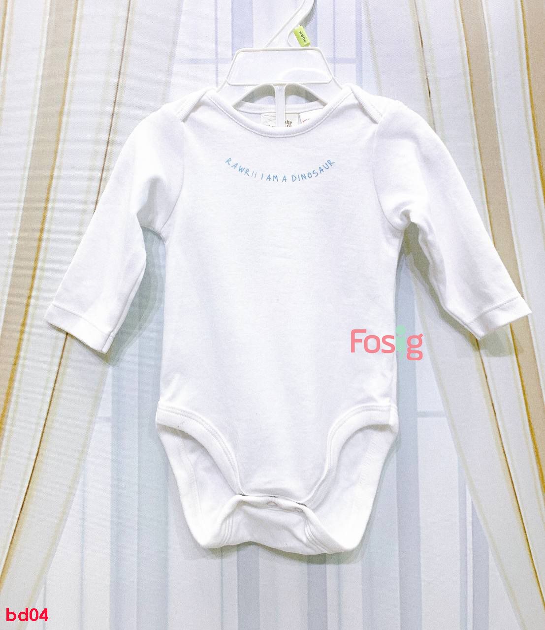  [0-9m; 2-3T] Bodysuit Tay Dài Bé Trai Zra - Trắng Chữ Xanh 