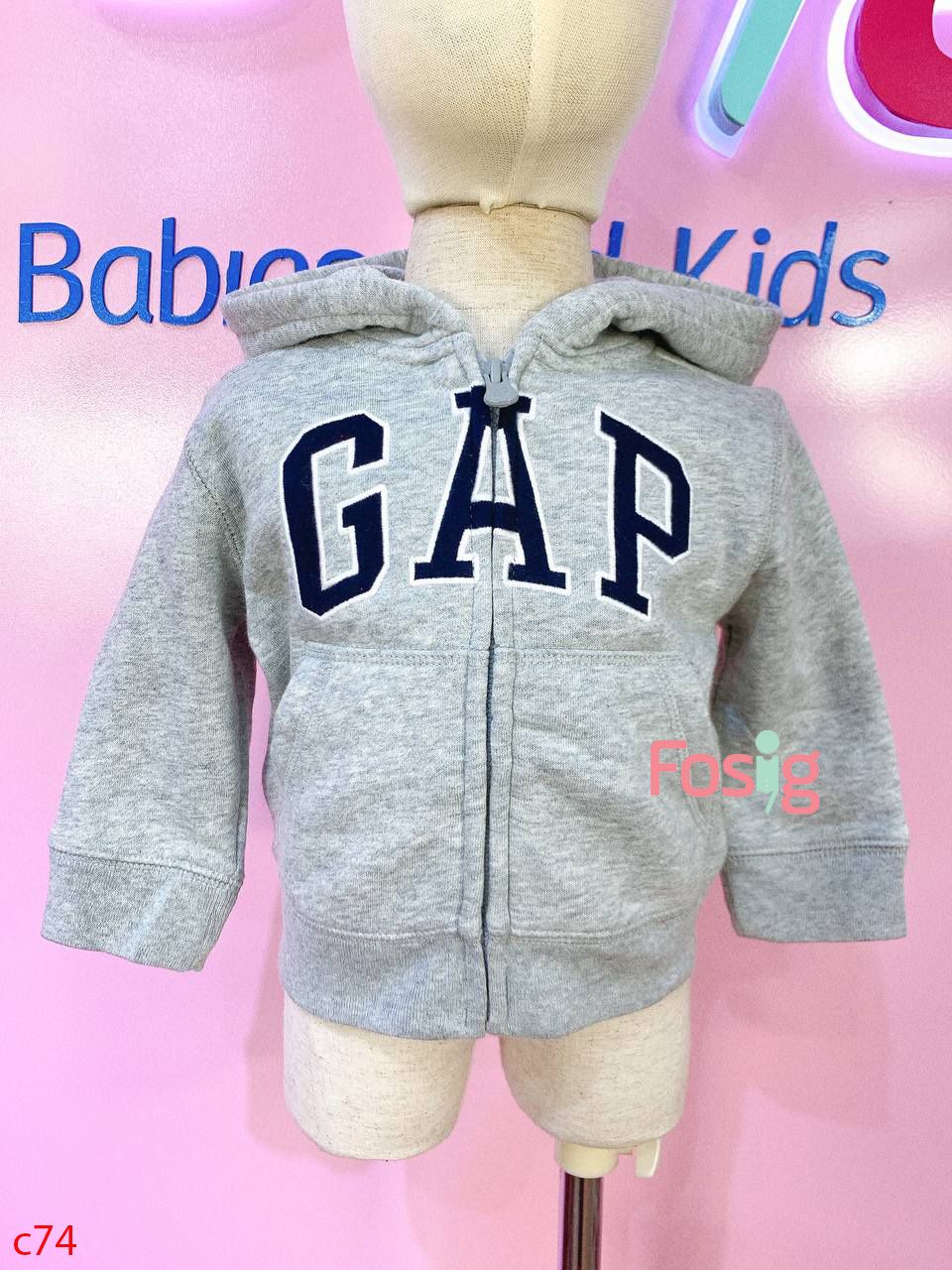  [6-12m] Áo Khoác Nỉ Bé Trai Baby Gp - Xám Gp Đen 