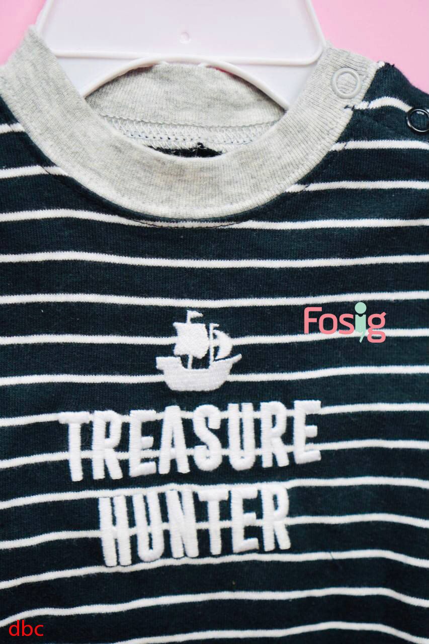  [0-6M] Đồ Bộ Ngắn 1512 Bé Trai - Sọc Trắng Đen Treasure Huter 