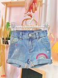  [13-14kg] Quần Short Jean Bé Gái GP - Xanh Hoa Cầu Vồng 