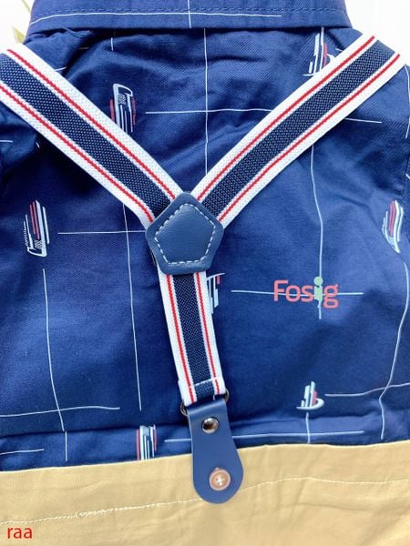  [5-8kg] Set Giả Vest Công Tử Bé Trai - Navy Nâu Sọc 