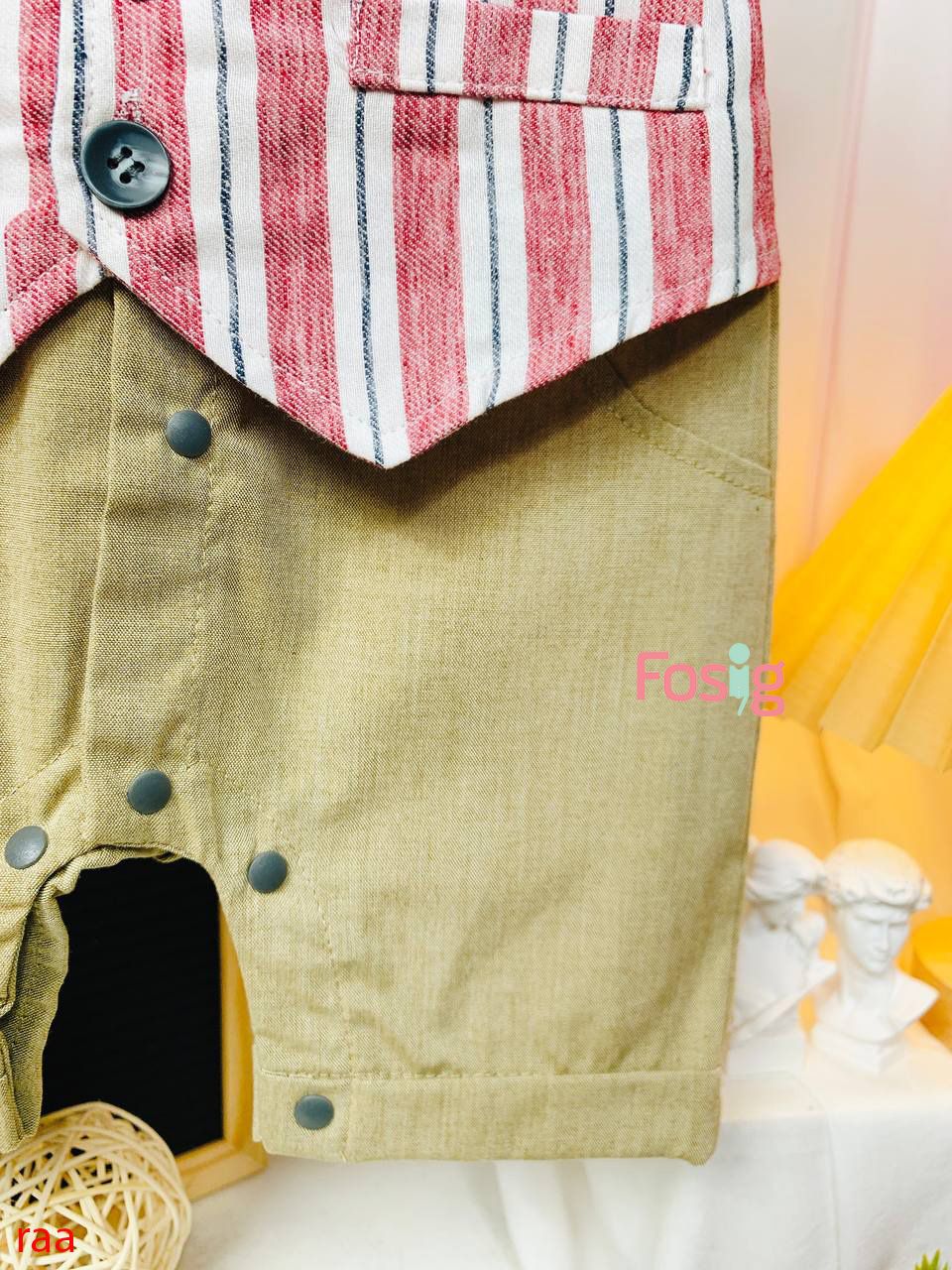  [5-11kg] Set Giả Vest Công Tử Bé Trai - Trắng Sọc Đỏ 