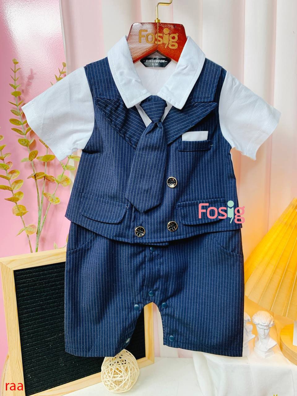  [5-7kg] Set Giả Vest Công Tử Bé Trai - Đen Sọc Xám 