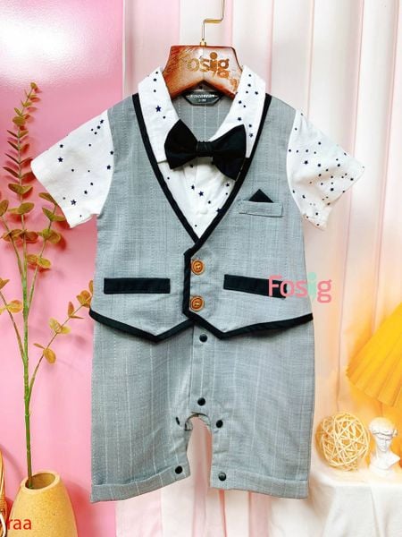  [7-8kg] Set Giả Vest Công Tử Bé Trai - Trắng Xám Sao 