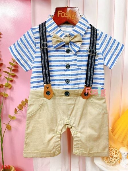  [5-7kg] Set Giả Vest Công Tử Bé Trai - Sọc Xanh Đỏ 