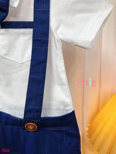  [7-8kg] Set Giả Vest Công Tử Bé Trai - Trắng Navy Caro 