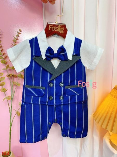  [5-9kg] Set Giả Vest Công Tử Bé Trai - Xanh Dương Sọc 