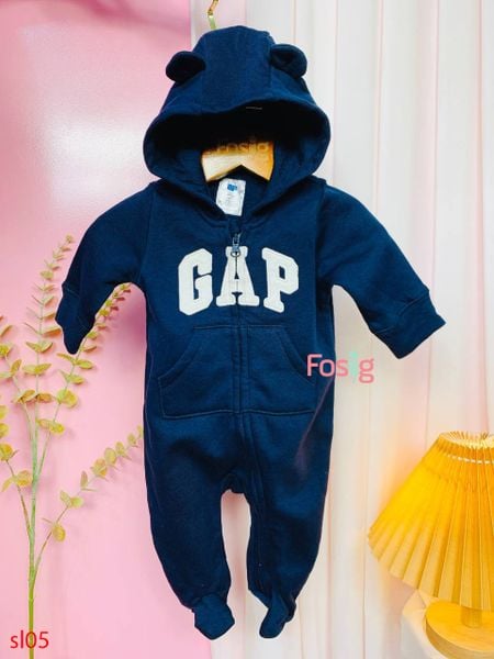  [0-3m] Sleepsuit Nỉ Có Vớ Khóa Kéo Bé Trai GP - Navy GP 