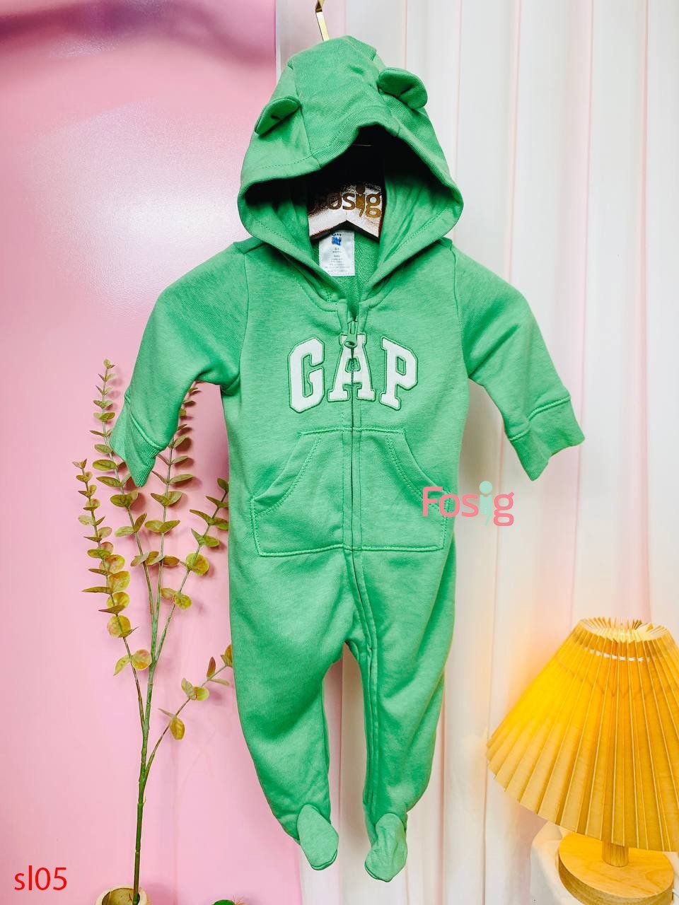  [0-3m] Sleepsuit Da Cá Có Vớ Khóa Kéo Bé Trai GP - Xanh Lá GP 