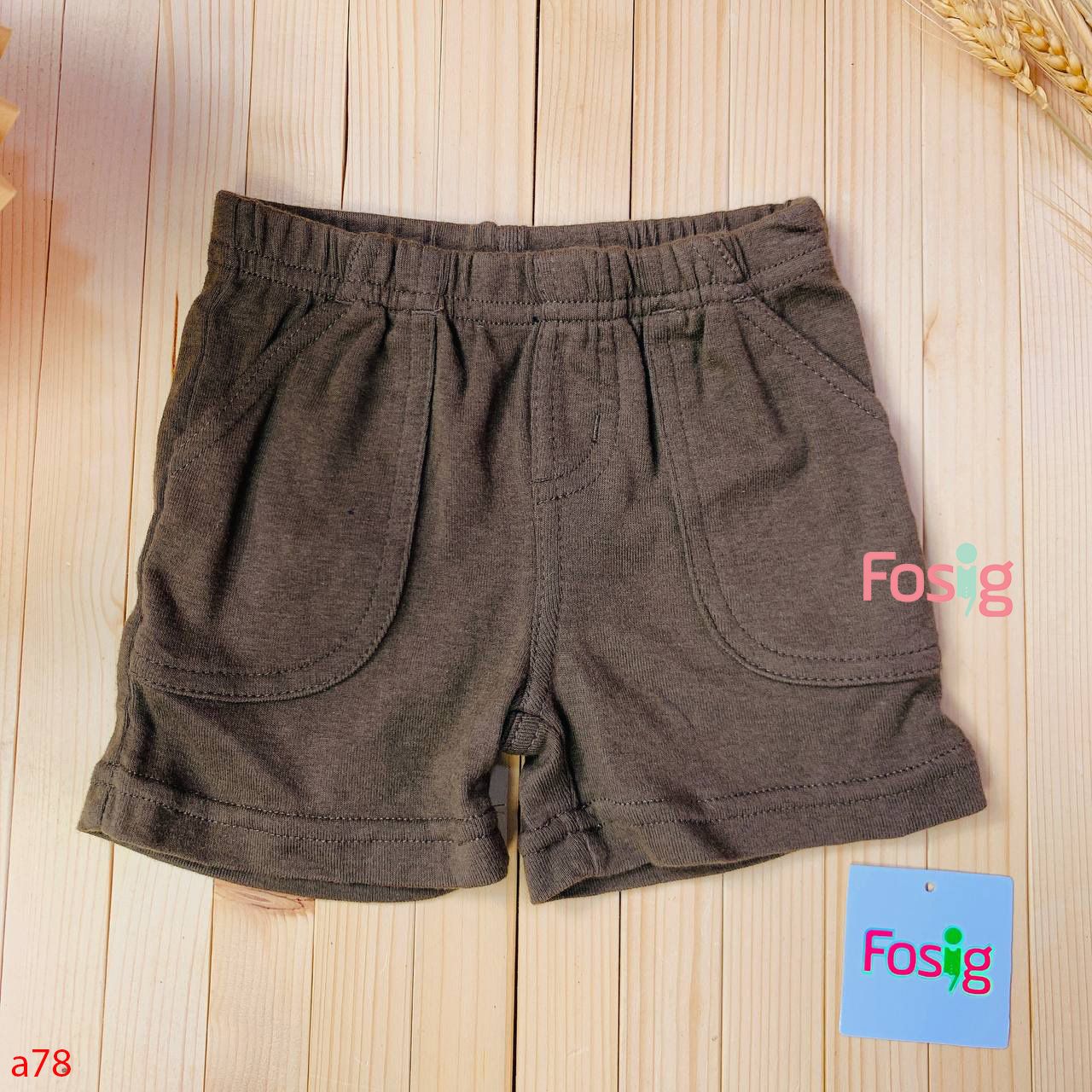  [6m-9m] Quần Short Cotton Bé Trai Cter - Nâu Trơn Đậm 