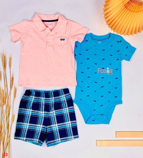  [3-10kg; 11-12kg 3m-9m, 18m] Set 3 Bé Trai Cter S3C - Hồng Xanh Cá 