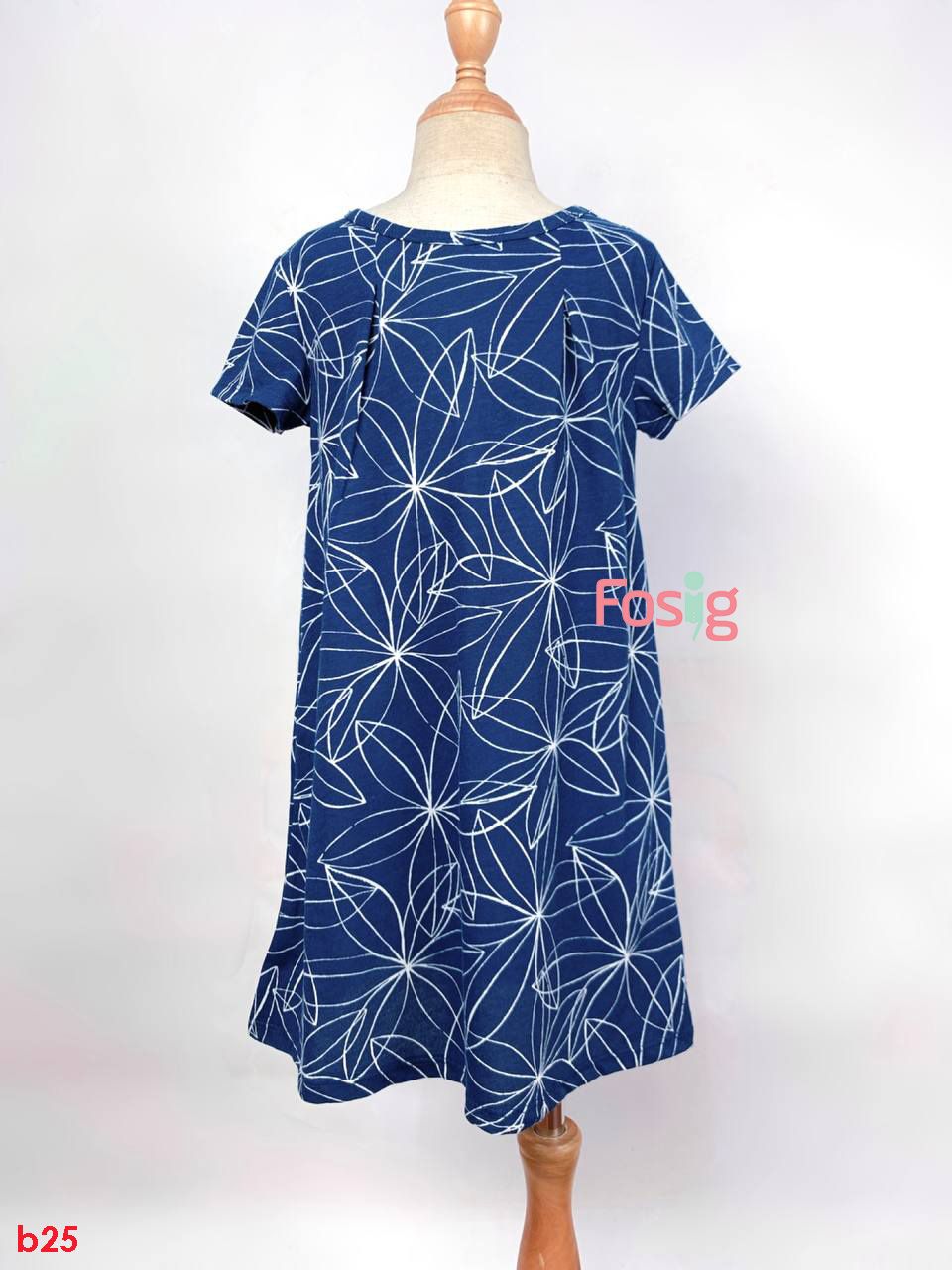  [14-17kg] Đầm Cotton Tay Ngắn Bé Gái ON - Navy Hoa Trắng 