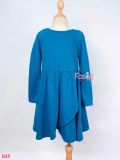  [14-17kg] Đầm Cotton bé gái dài tay - Xanh Bích 