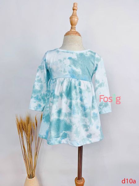  [6-12m] Đầm Thun Cotton Tay Dài Bé Gái ON - Xanh Loang 