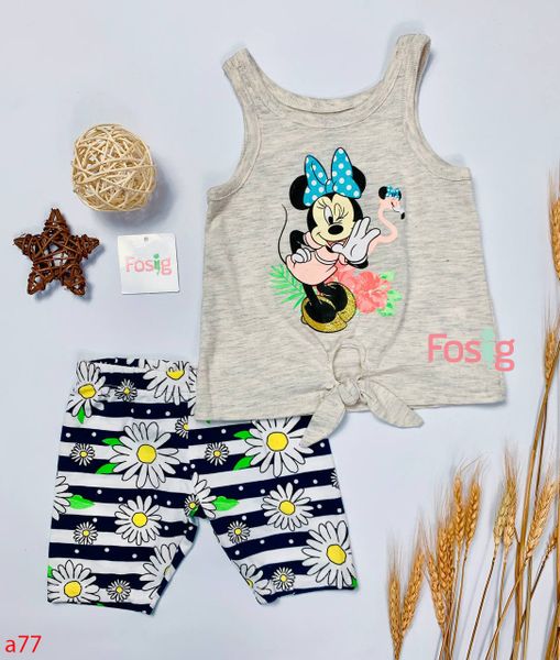  [7-10kg] Set Đồ Bộ Đùi Sát Nách Bé Gái DN - Xám Mickey Hạc [Q Sọc Hoa] 