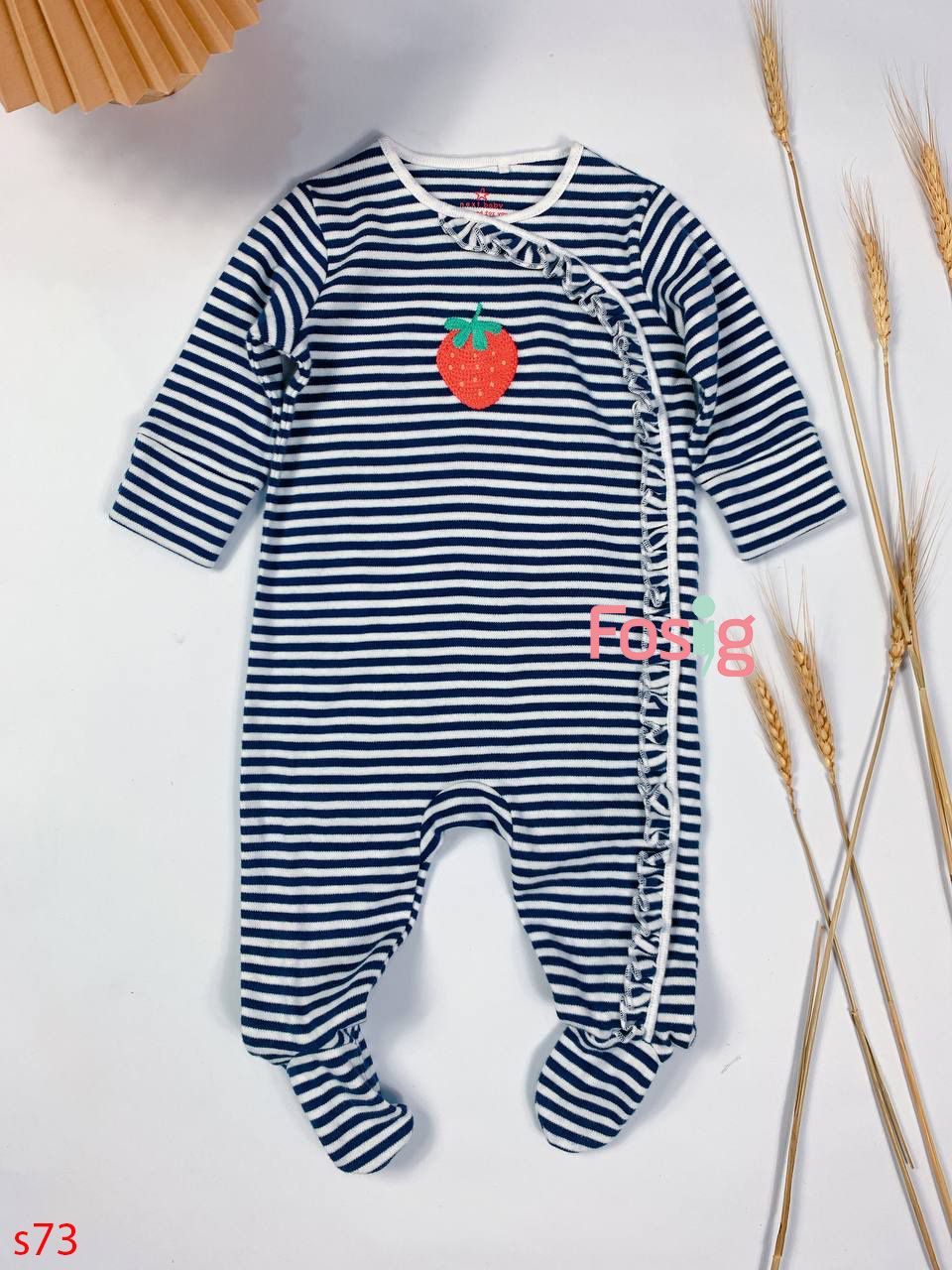  [3-6m] Sleepsuit Baby Bé Gái - Sọc Navy Dâu 