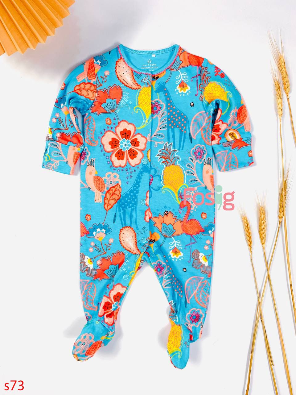  [nb-3m] Sleepsuit Baby Bé Gái - Xanh Trời Hoa 