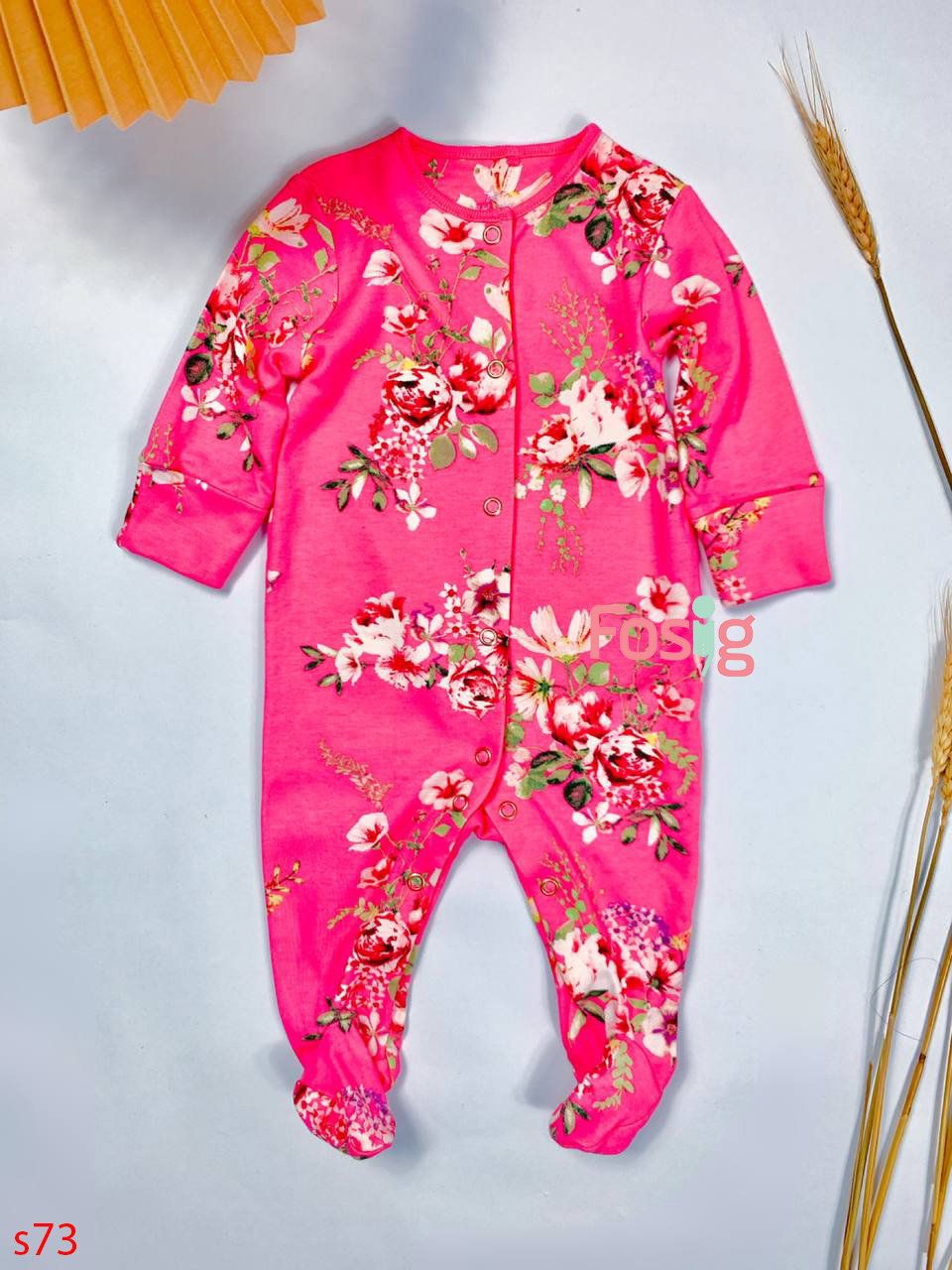  [nb-3m] Sleepsuit Baby Bé Gái - Hồng Đậm Hoa 