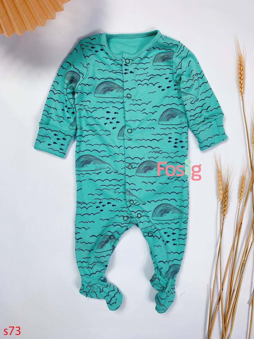  [nb-6m] Sleepsuit Baby Bé Trai - Xanh Cá Voi 