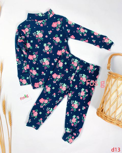  [6-7kg] Set Bộ Cổ Lọ Bé Gái  - Navy Hoa Hồng 