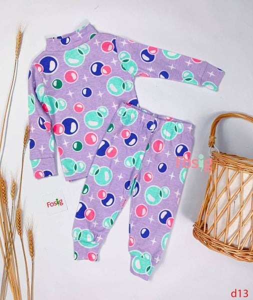  [6-7kg] Set Bộ Cổ Lọ Bé Gái - Tím Chấm Màu 