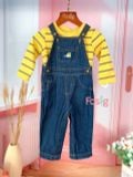  [0-9m] Set Yếm Bé Trai Cter - Xanh Jean Vàng Sọc Xanh Navy 