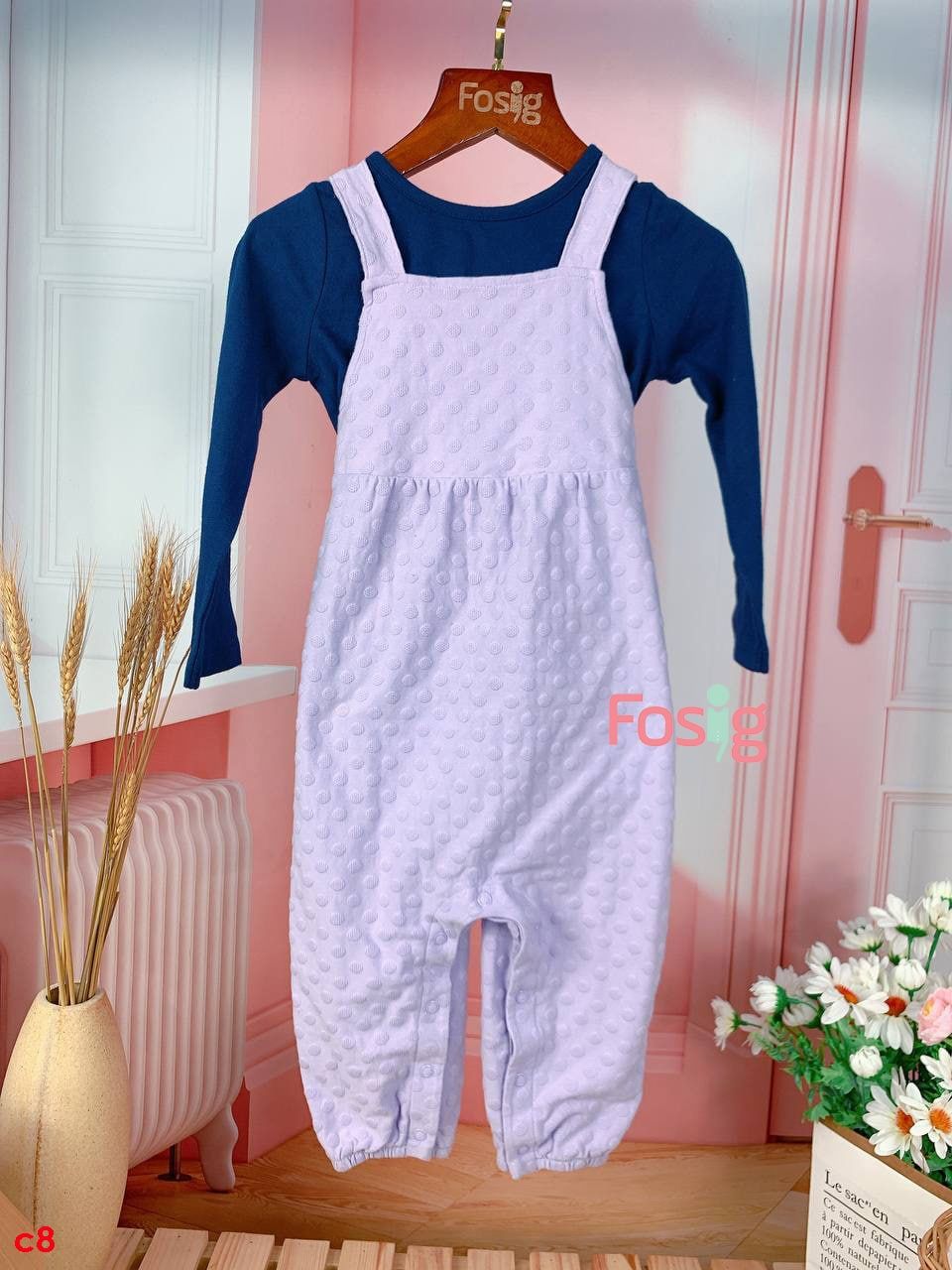  [3-24m] Set Yếm Bé Gái Cter - Tím Navy Trơn 