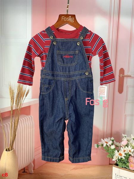  [0-9m Set Yếm Bé Trai Cter - Xanh Jean Đỏ Đô 