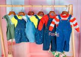  [0-9m Set Yếm Bé Trai Cter - Xanh Jean Đỏ Đô 