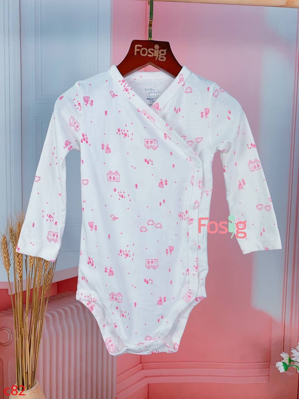  [13-14kg] Bodysuit Tay Dài Cài Hông Bé Gái Cter - Nông Trại Hồng 