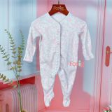  [3-6m] Sleepsuit Có Vớ Cúc Bấm Bé Gái - Xám Lá Hồng 