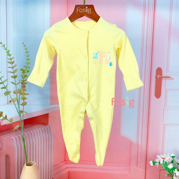  [3m] Sleepsuit Có Vớ Cúc Bấm Bé Gái - Vàng Thỏ Hello 