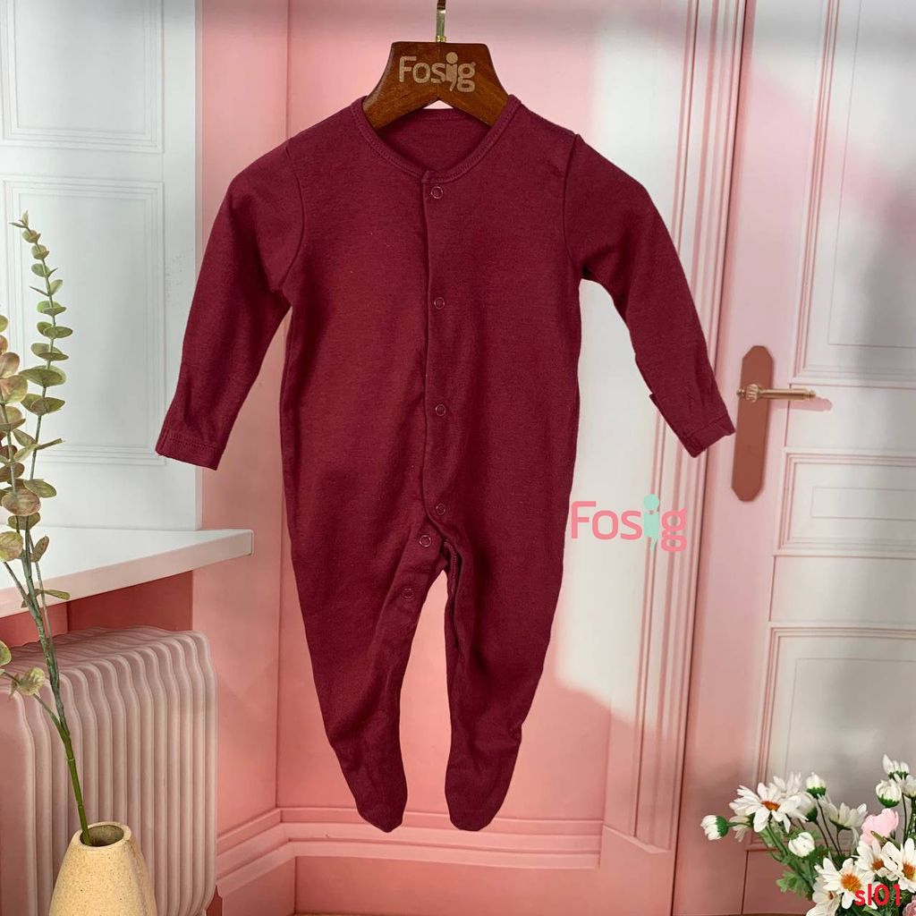  [3m] Sleepsuit Có Vớ Bé Trai - Đỏ Đô Trơn 