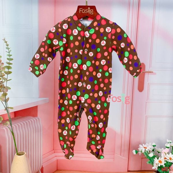  [6m] Sleepsuit Có Vớ Bé Gái - Nâu Chấm Màu 