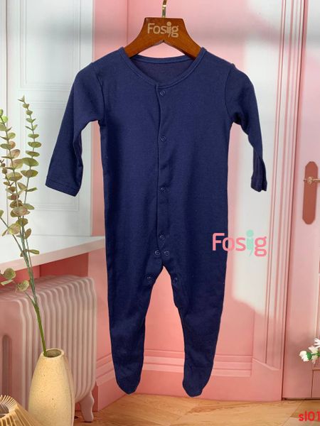  [6m] Sleepsuit Gài Nút Có Vớ Bé Trai Geo - Navy Trơn 