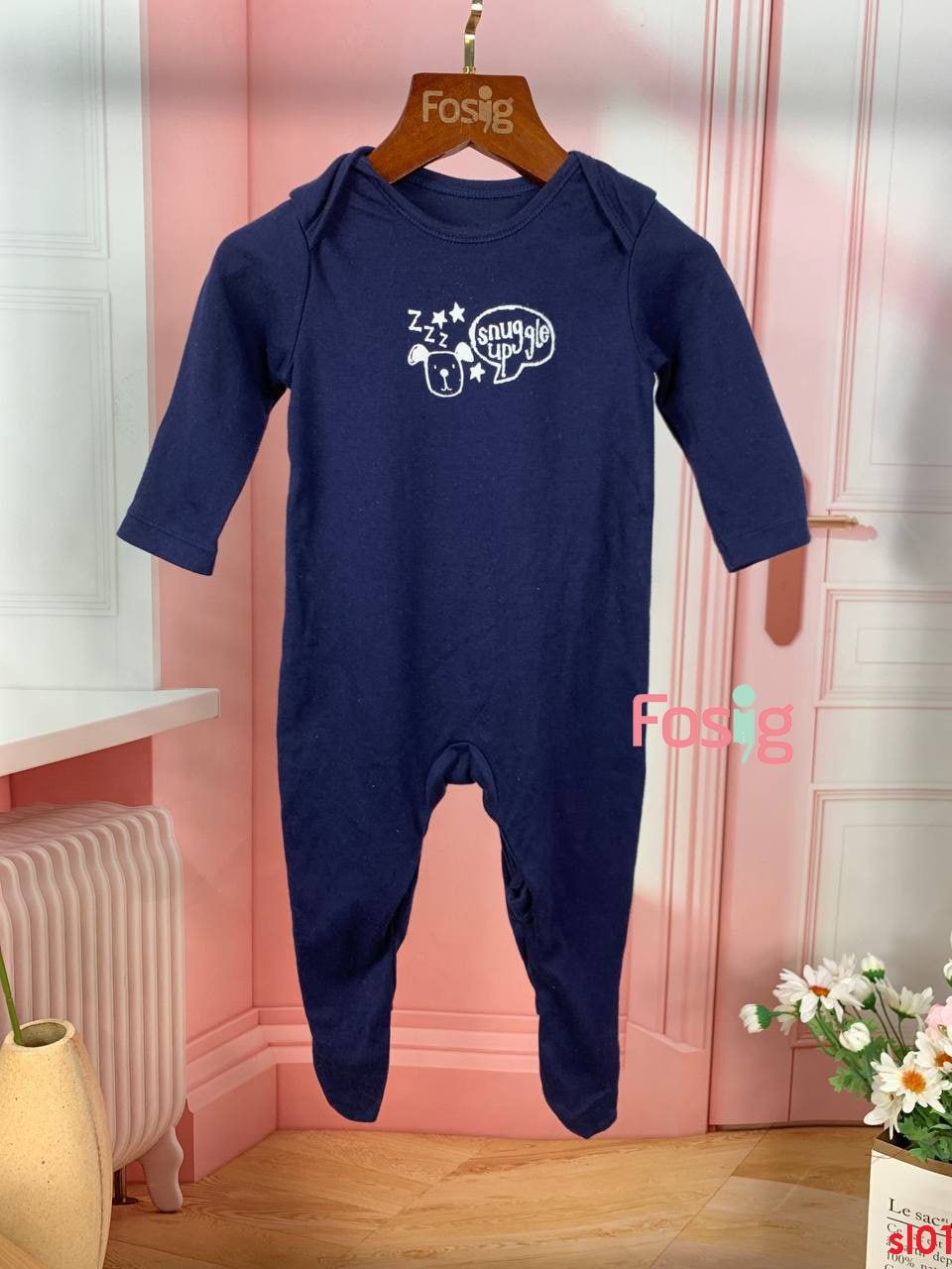  [6m] Sleepsuit Có Vớ Bé Trai - Navy Snuggle 