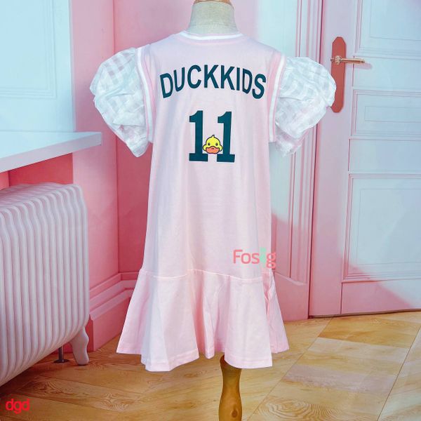  [16-23kg] Đầm Tay Ngắn Cho Bé Gái - Hồng Duckkids 