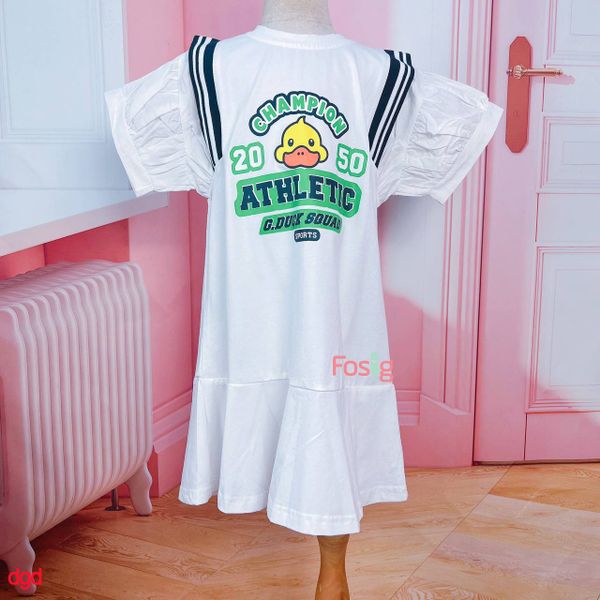  [18-26kg] Đầm Tay Ngắn Bé Gái - Trắng Athletic V05 