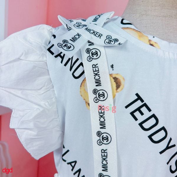  [16-30kg] Đầm Tay Ngắn Bé Gái - Trắng Teddyisland T152 