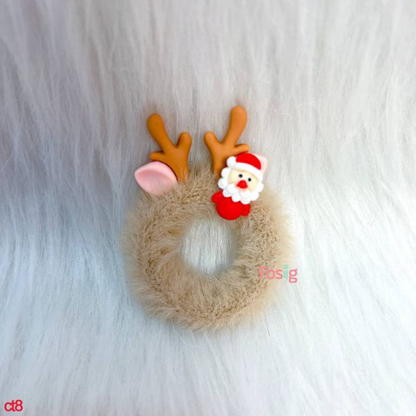  Dây Cột Tóc Lông Nhung Cho Bé Gái - Nâu Ông Già Noel 