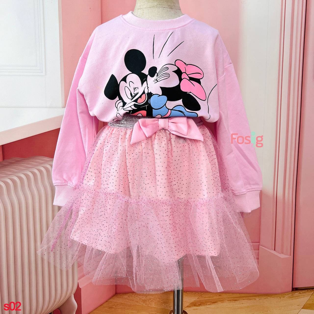  [16-18kg] Set Bộ Áo Và Chân Váy Bé Gái HM - Hồng Mickey 