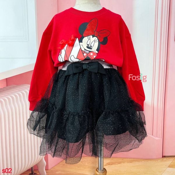  [23- 25kg] Set Bộ Áo Và Chân Váy Bé Gái HM - Đỏ Minnie 