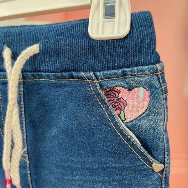  [3-6m] Quần Jean Bé Gái TD - Xanh Jean Tim Hồng 