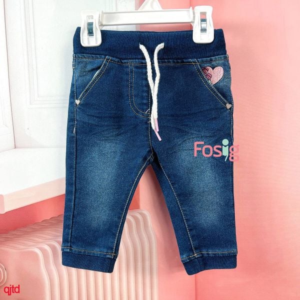  [3-6m] Quần Jean Bé Gái TD - Xanh Jean Tim Hồng 