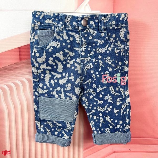  [3-6m] Quần Jean Bé Gái TD - Xanh Hoa Xám 