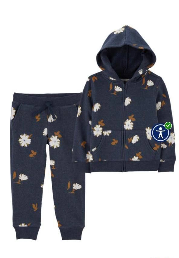  [15-29kg ; 33-43kg] Set Đồ Bộ Dài Nỉ Bé Gái Oskos - Navy Hoa Trắng 