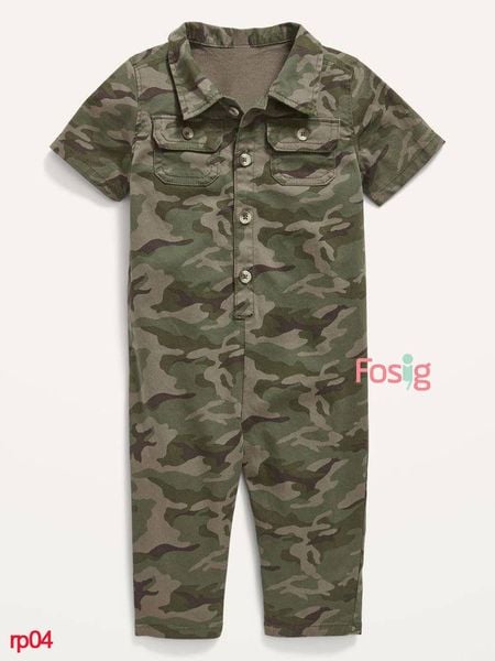  [0-3m, ] Romper Sơ Mi Đùi Kate Bé Trai ON - Rêu Camo 