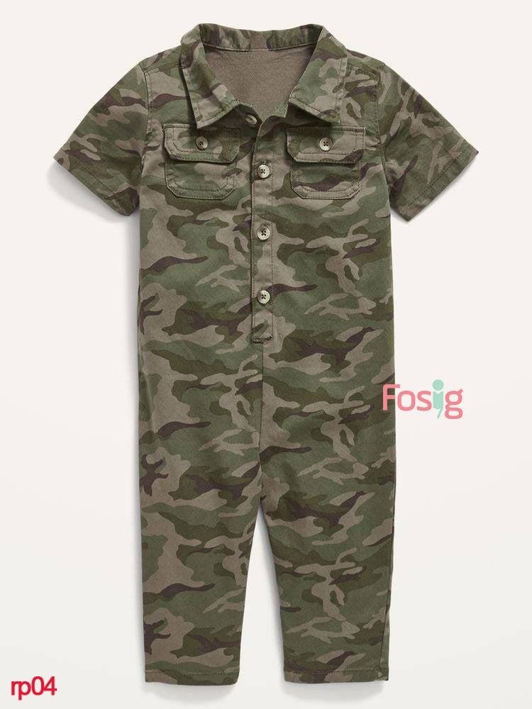  [0-6m, 8-9kg] Romper Sơ Mi Đùi Kate Bé Trai ON - Rêu Camo 