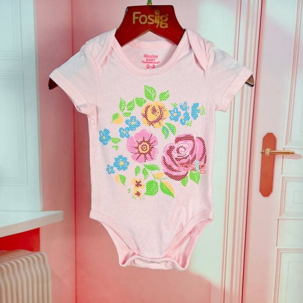  3m, 12m, 18m Bodysuit Tay Ngắn Bé Gái GJ - Hồng Hoa 